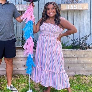 DRAPER JAMES MULTI STRIPE MIDI DRESS